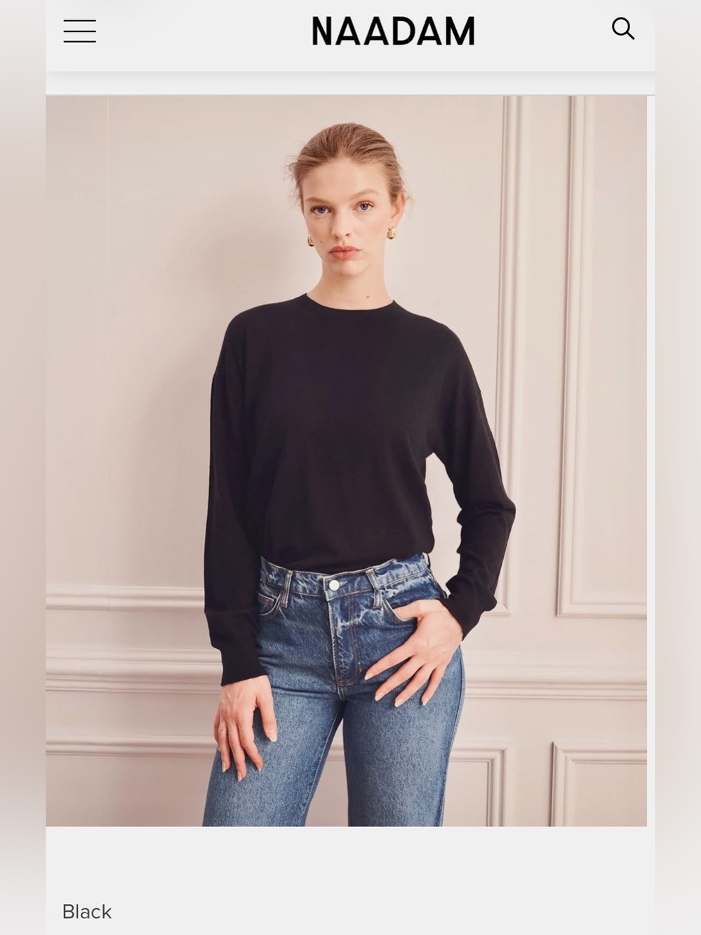 NAADAM Black Super Fine Cashmere Crewneck Long-Sleeve Sweater-size M